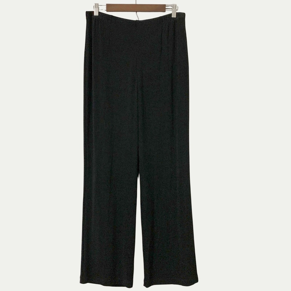 Chico's Travelers Pants Women Size 2 L/12 Black Wide Leg Pull On Stretch Knit